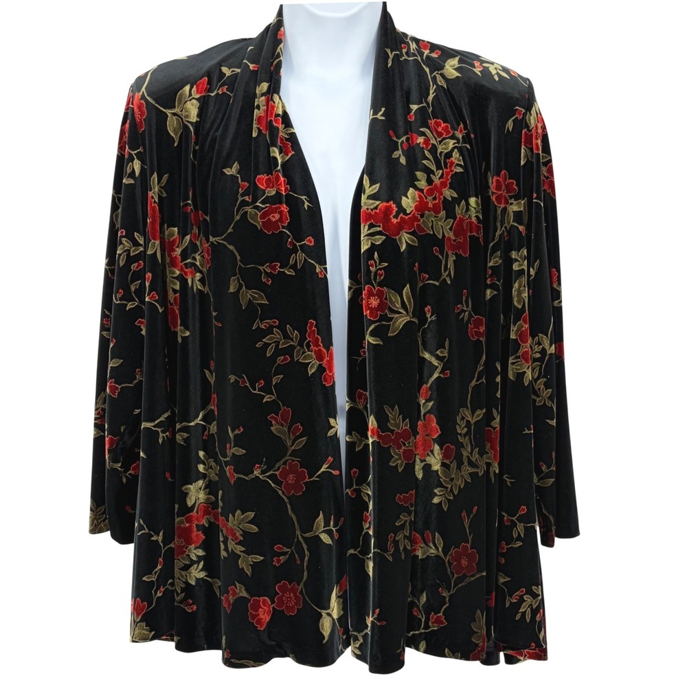 Velvet Cardigan 90s Floral Open Draped Holiday Whimsigoth Dark Romantic Asian 2X